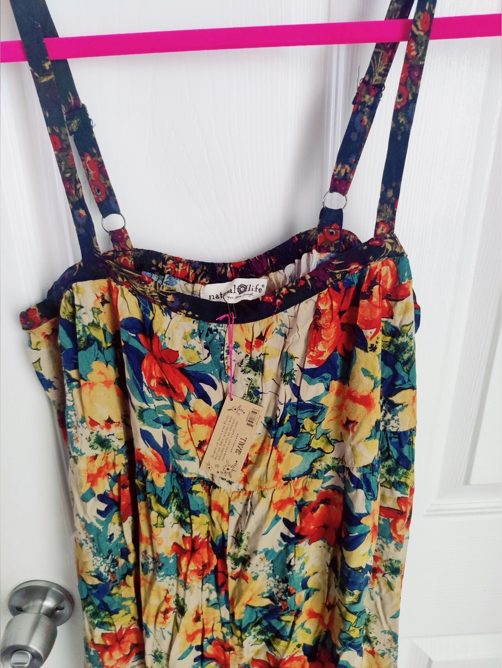 NATURAL LIFE Cream Floral Wide-Leg Jumpsuit with Red & Yellow Blooms - Picture 3 of 5